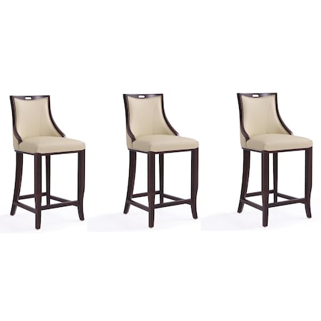 Manhattan Comfort Emperor Bar Stool in Cream and Walnut, PK3 3-BS008-CR